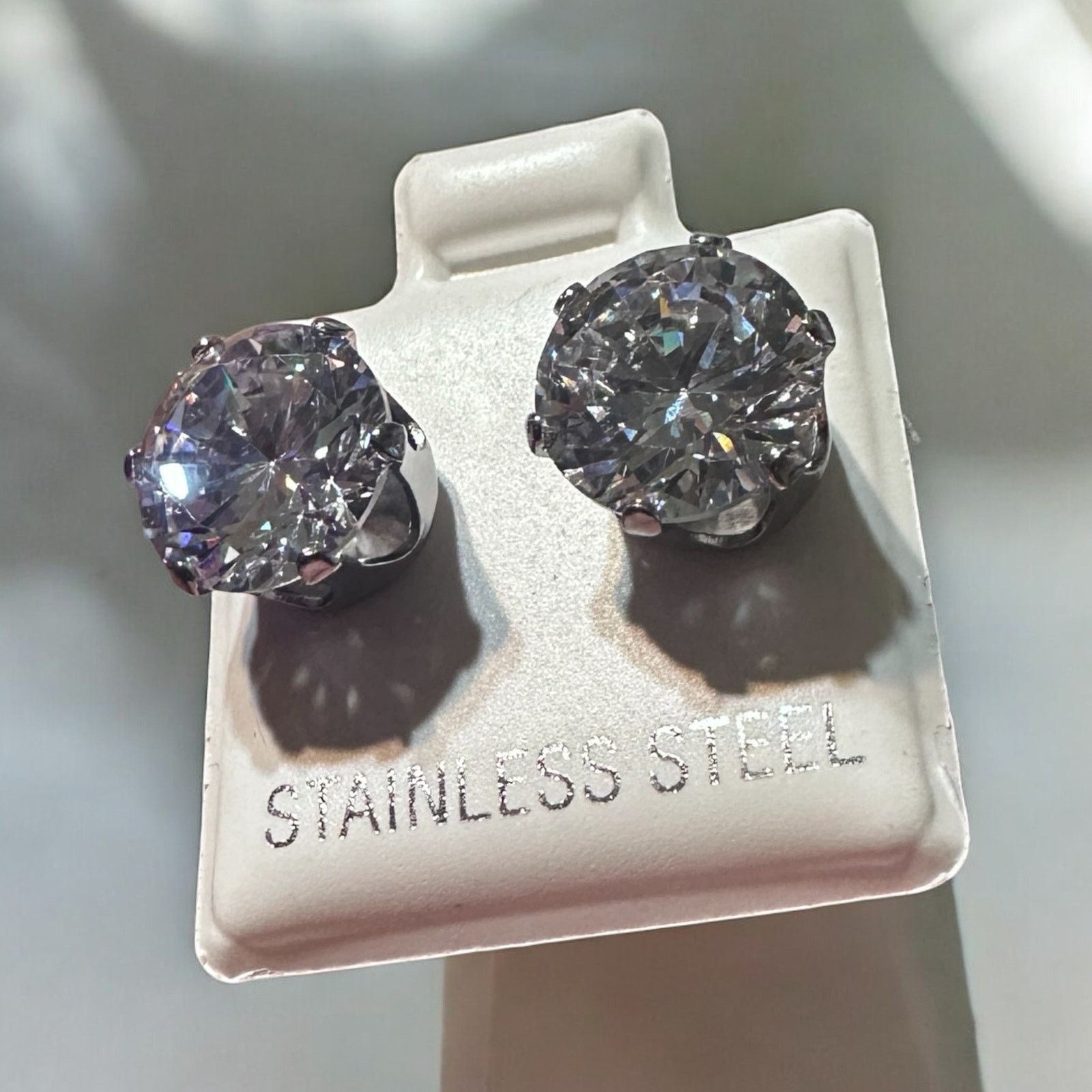 The Unbranded Brand Stainless Steel 9mm Clear CZ Stud Earrings Size ONE SIZE - 2 Thumbnail