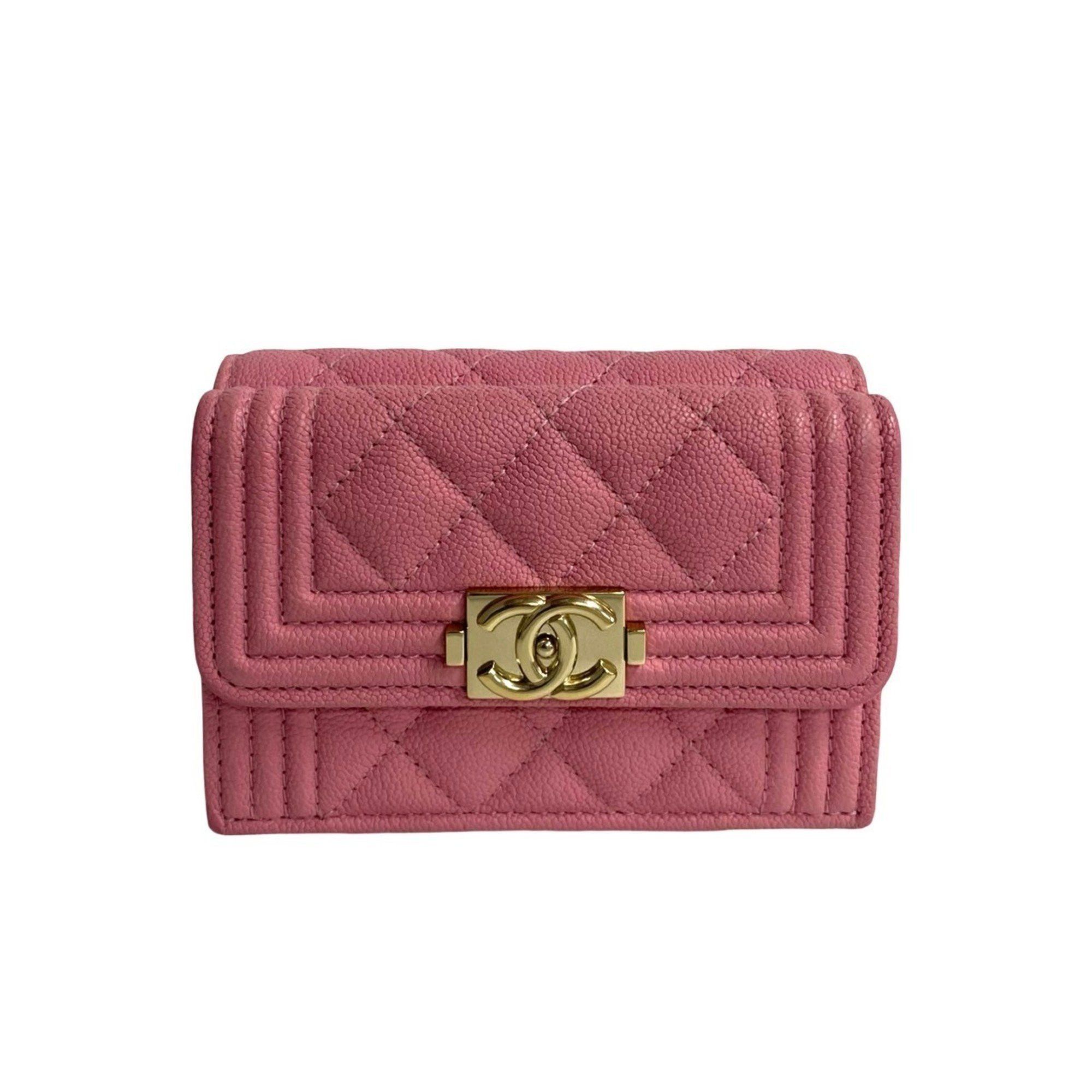 CHANEL Boy Chanel Caviar Leather Tri-fold Wallet, Pink, 77413