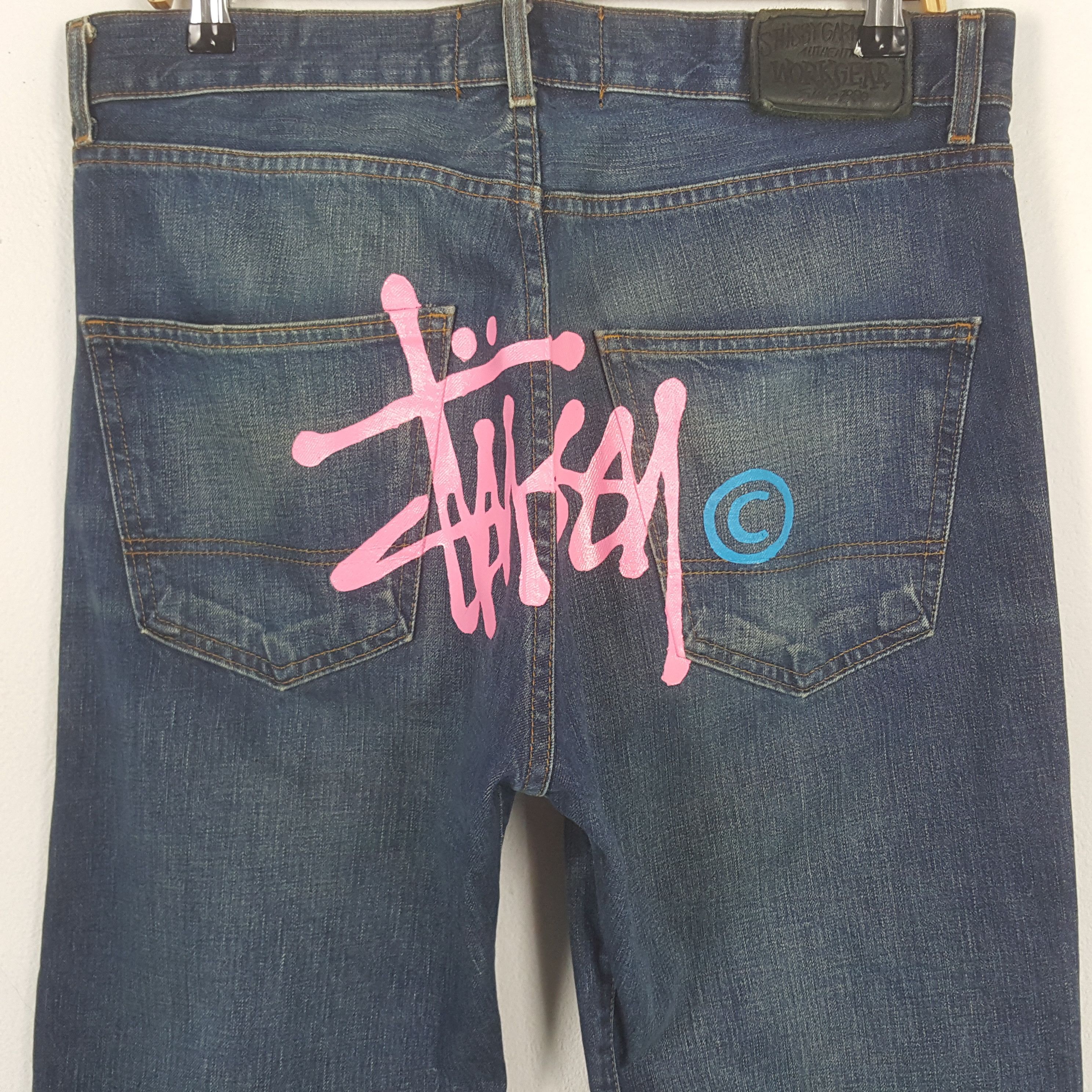 Stussy × Vintage Vintage Stussy Garment Workgear Custom Logo Denim Jeans Size US 33 - 2 Thumbnail