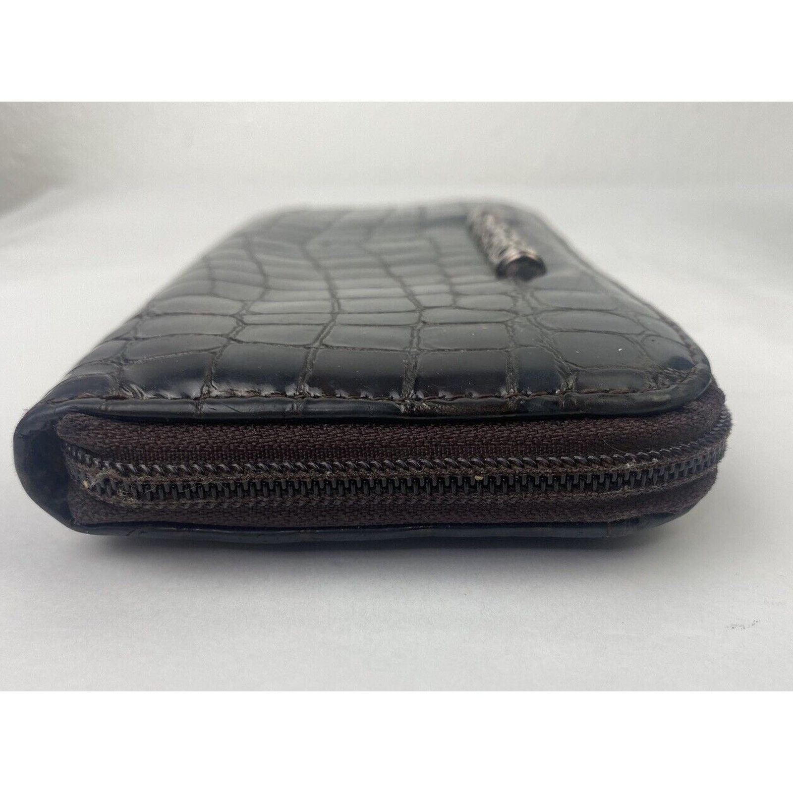 Brighton Brighton Zip Around Wallet Brown Patent Leather 8" Faux Croc Size ONE SIZE - 4 Thumbnail