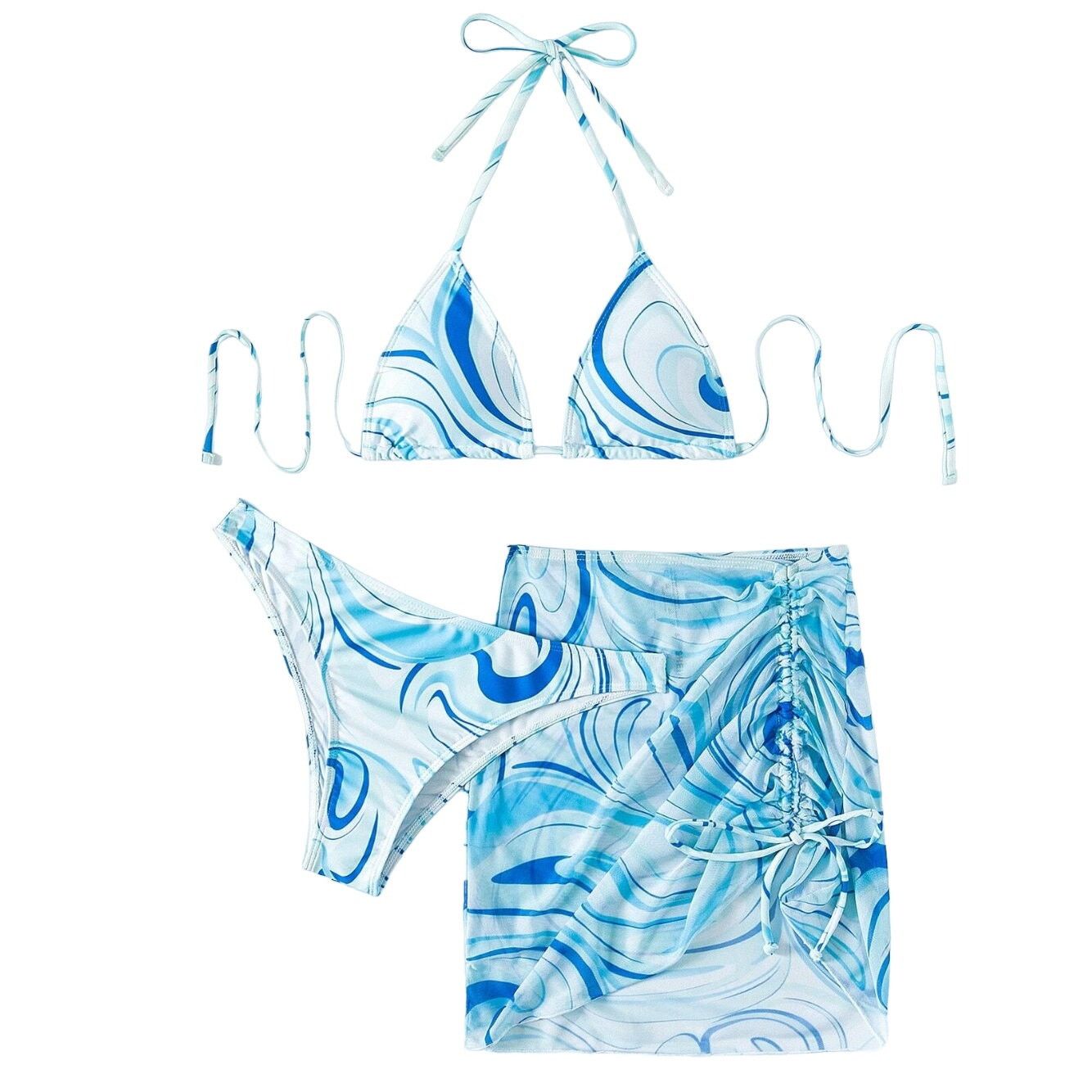 Shein Swim Allover Print Halter Bikini Swimsuit & Cover Up, XS Size ONE SIZE - 1 Thumbnail