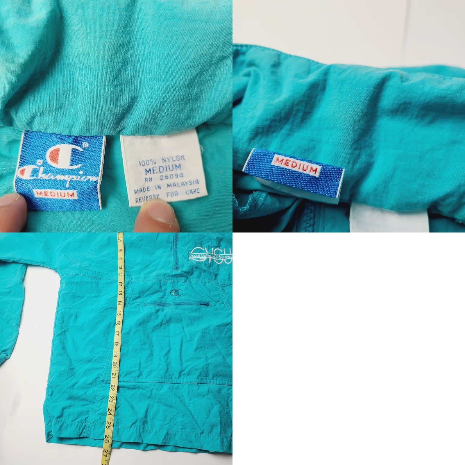 Champion VINTAGE Champion Jacket Women 1/4 Zip Pullover Hooded Windbreaker M Teal Windbreaker Jacket Woman Medium Size M / US 6-8 / IT 42-44 - 8 Thumbnail