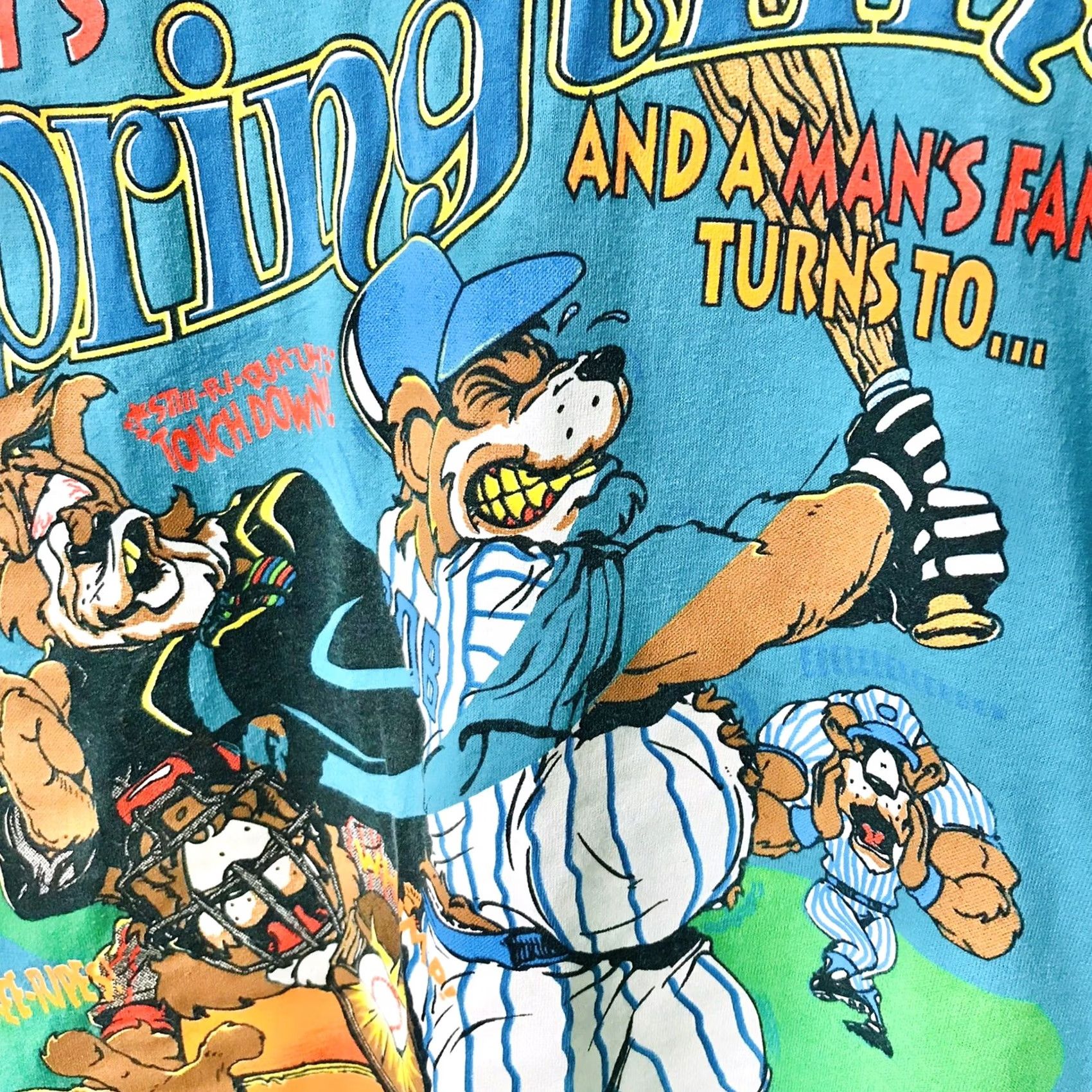 Vintage VINTAGE SSI Men T-Shirt Cartoon Bears Softball Springtime Graphic XL Blue Size US XL / EU 56 / 4 - 5 Thumbnail