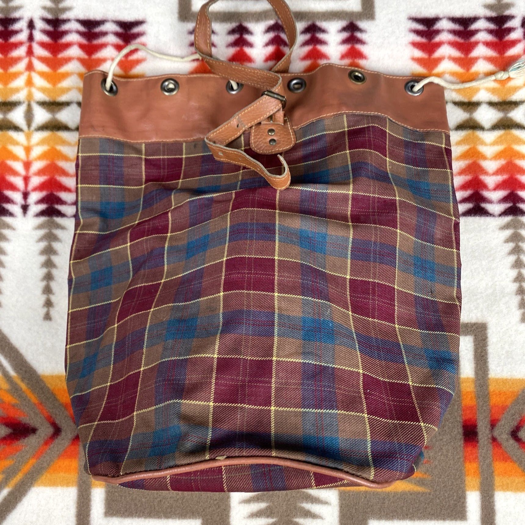 Vintage VINTAGE Drawstring Plaid Circle Shoulder Bag 70s Travel Size ONE SIZE - 6 Thumbnail