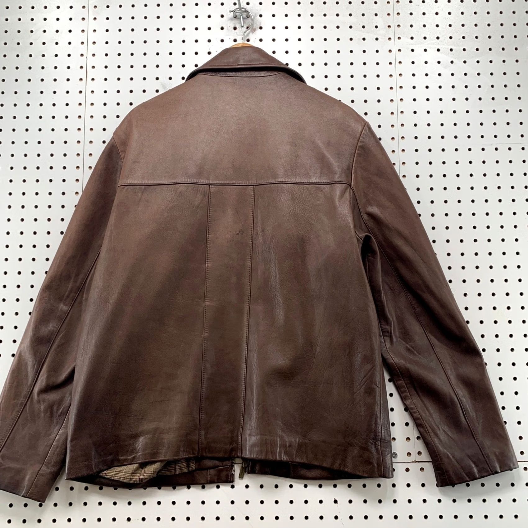 Cole Haan Cole Haan Leather Jacket Mens L Brown Lambskin Full Zip Plaid Lined Coat Size US L / EU 52-54 / 3 - 2 Thumbnail