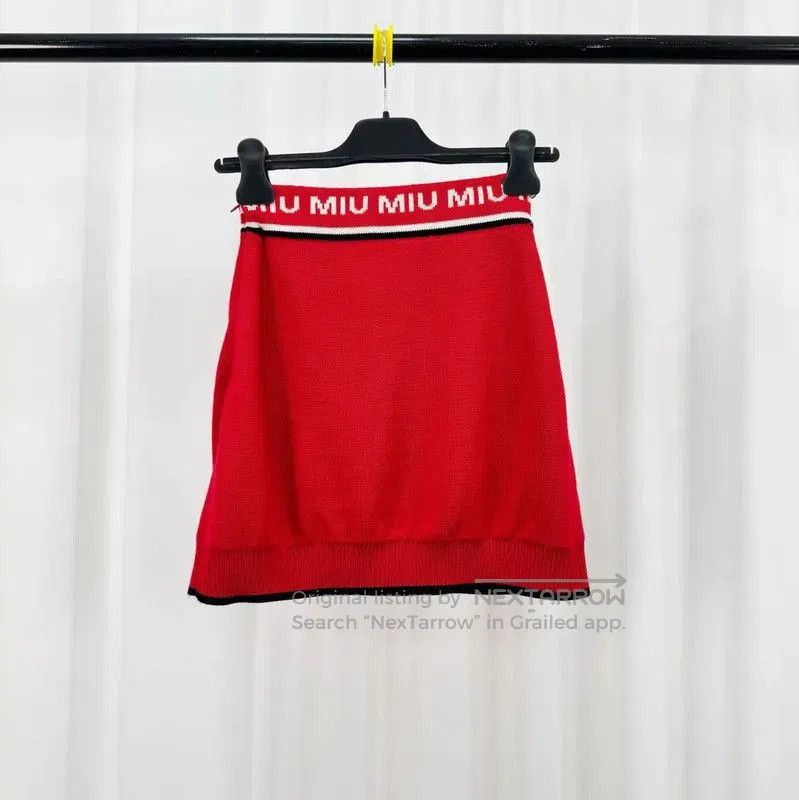Miu Miu Miu Miu Red Cotton Logo Embroidered Skirt . Size 23" - 2 Thumbnail