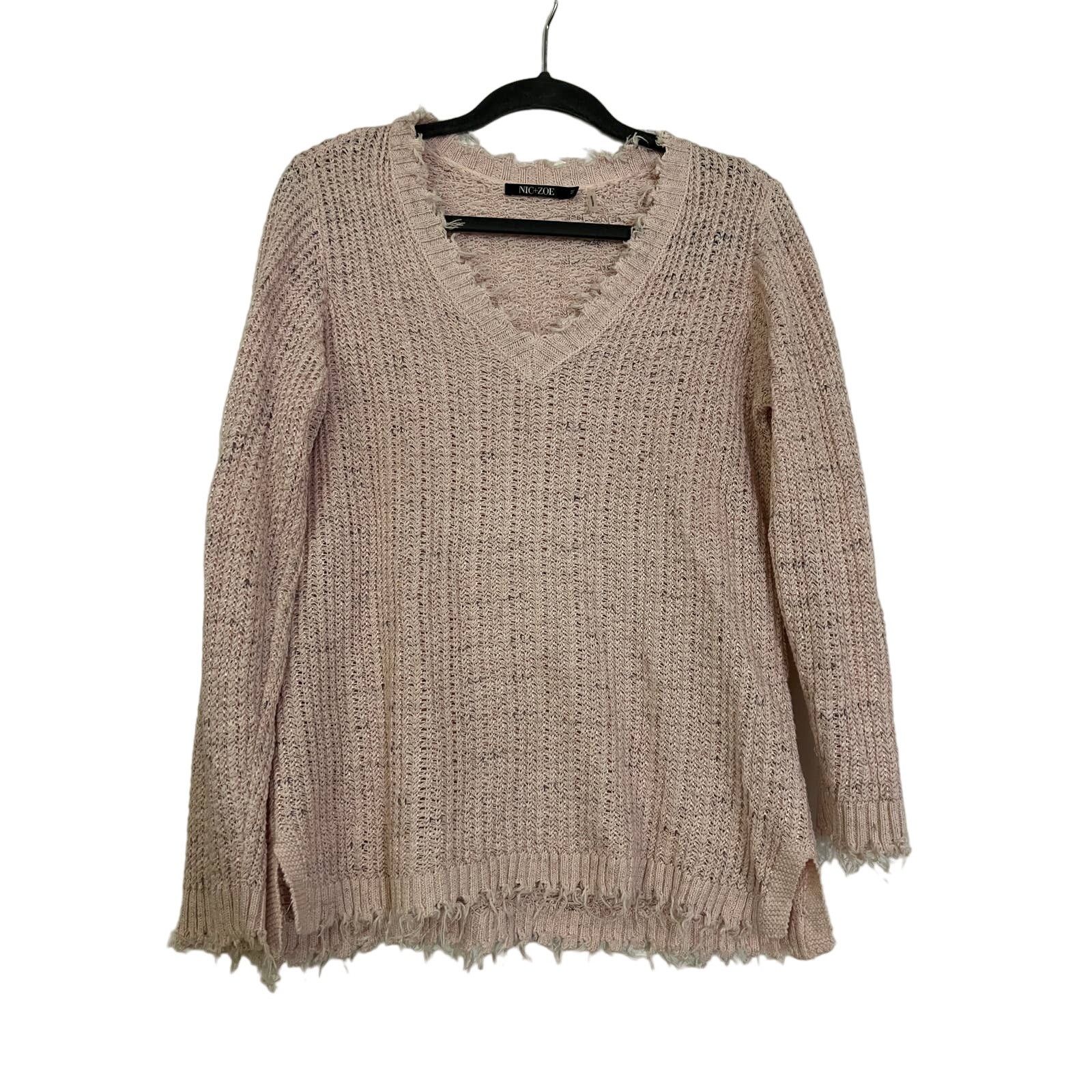 NIC+ZOE Nic + Zoe Pink Fringe Hem V Neck Sweater Sz M Size M / US 6-8 / IT 42-44 - 1 Thumbnail
