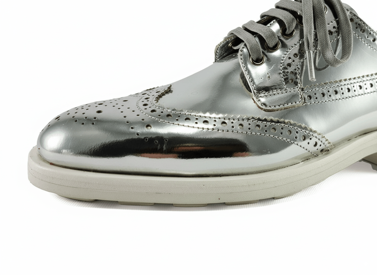 Prada Prada Silver EU 37 US 7 Leather Brogue Platform Oxford Shoes Size US 7 / IT 37 - 4 Thumbnail