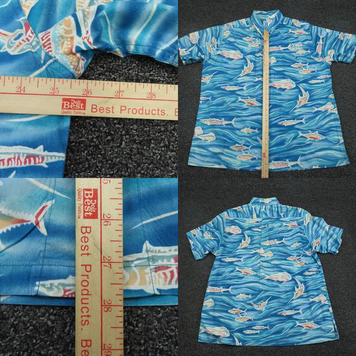 Vintage Hook & Tackle Shirt Adult 2XL Blue Hawaiian Fish Marlin