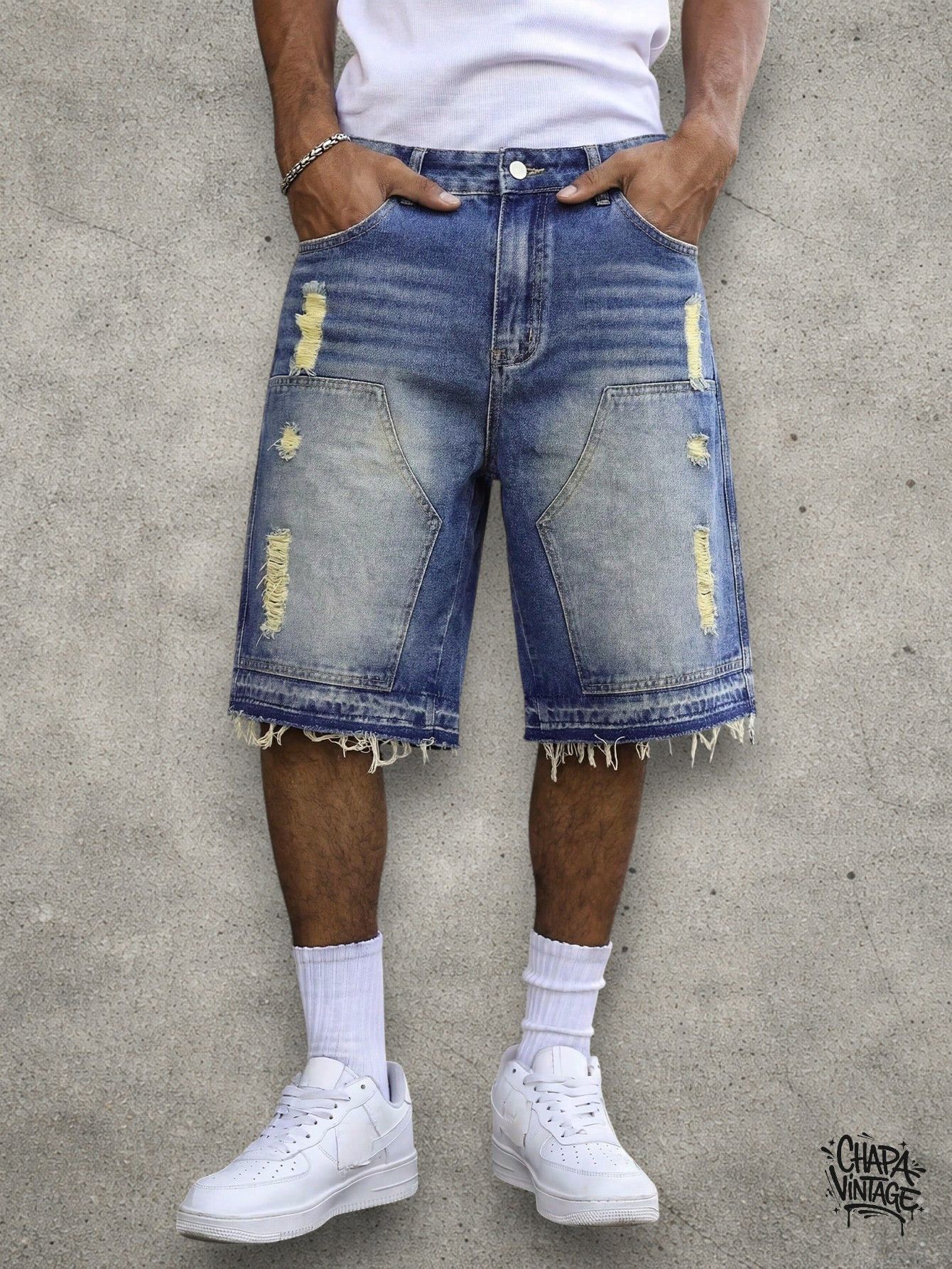 Japanese Brand Distressed washed denim shorts Size US 32 / EU 48 - 2 Thumbnail