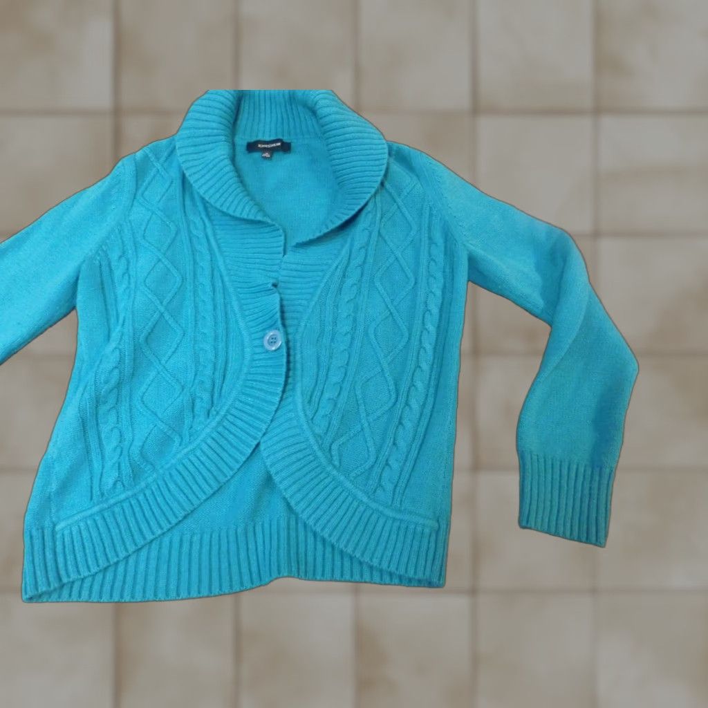 Vintage Jones Wear Womens Sweater Cardigan Long Sleeve Round Neck Puff Sleeve Blue M Knit Cotton Button Bow Tie Vintage No Size M / US 6-8 / IT 42-44 - 1 Thumbnail