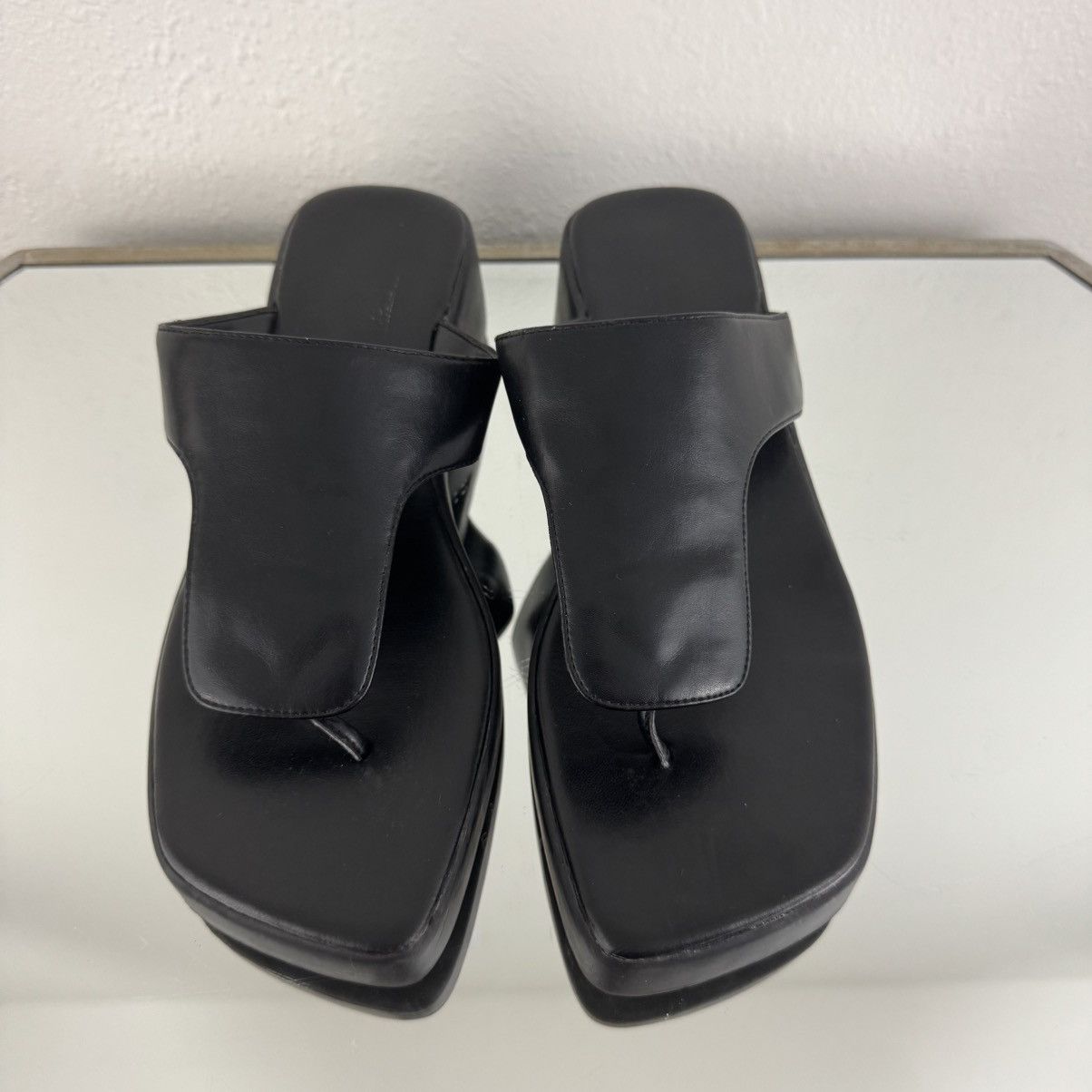Faded Glory FADED GLORY Y2K 90s Black Faux Leather Platform Sandals Size US 8.5 / IT 38.5 - 7 Thumbnail