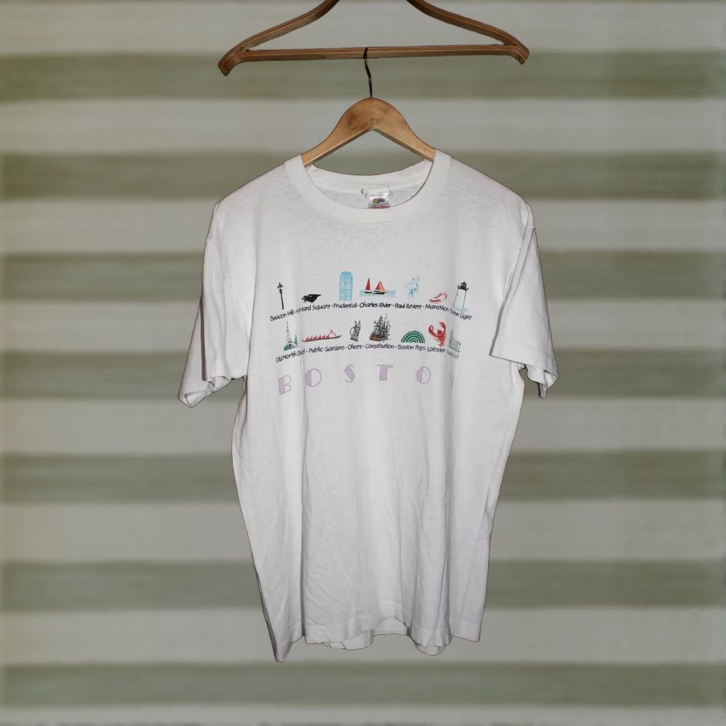 Fruit Of The Loom VINTAGE Boston white T-shirt - size L Mens Fruit of the Loom Short Sleeve Retro Funny 1990s Shirt Size US L / EU 52-54 / 3 - 1 Thumbnail