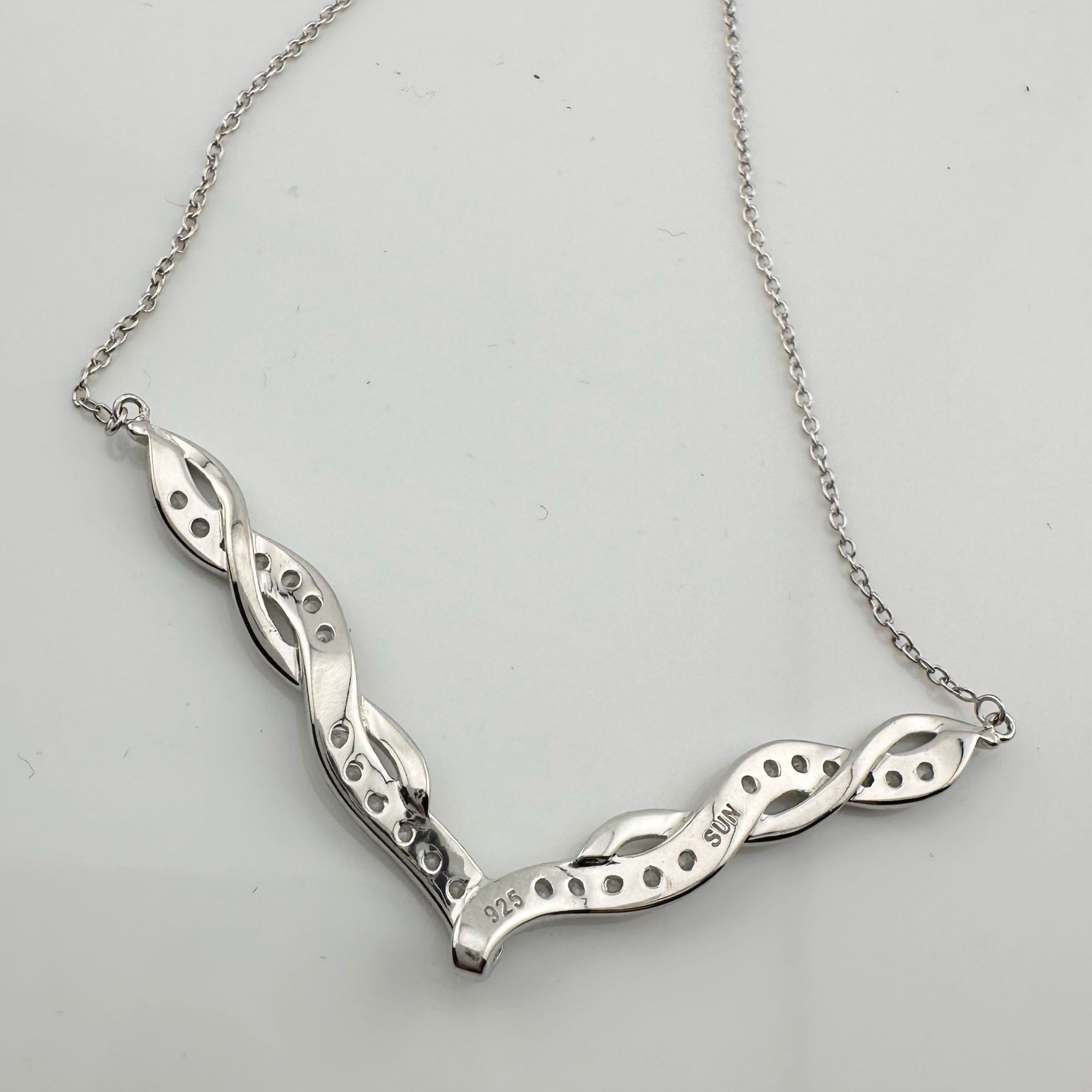 Other Elegant Twisted Silver White Sapphire Evening Necklace Size ONE SIZE - 9 Thumbnail
