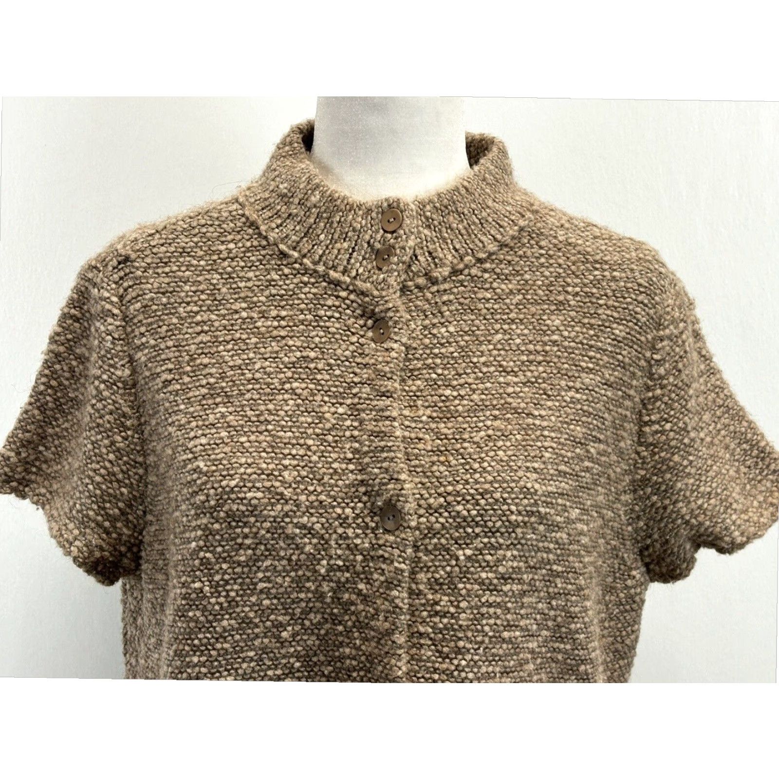 Eileen Fisher Eileen Fisher Brown Short Sleeve Mock Neck Wool Cardigan Sweater Women's Large Size L / US 10 / IT 46 - 5 Thumbnail