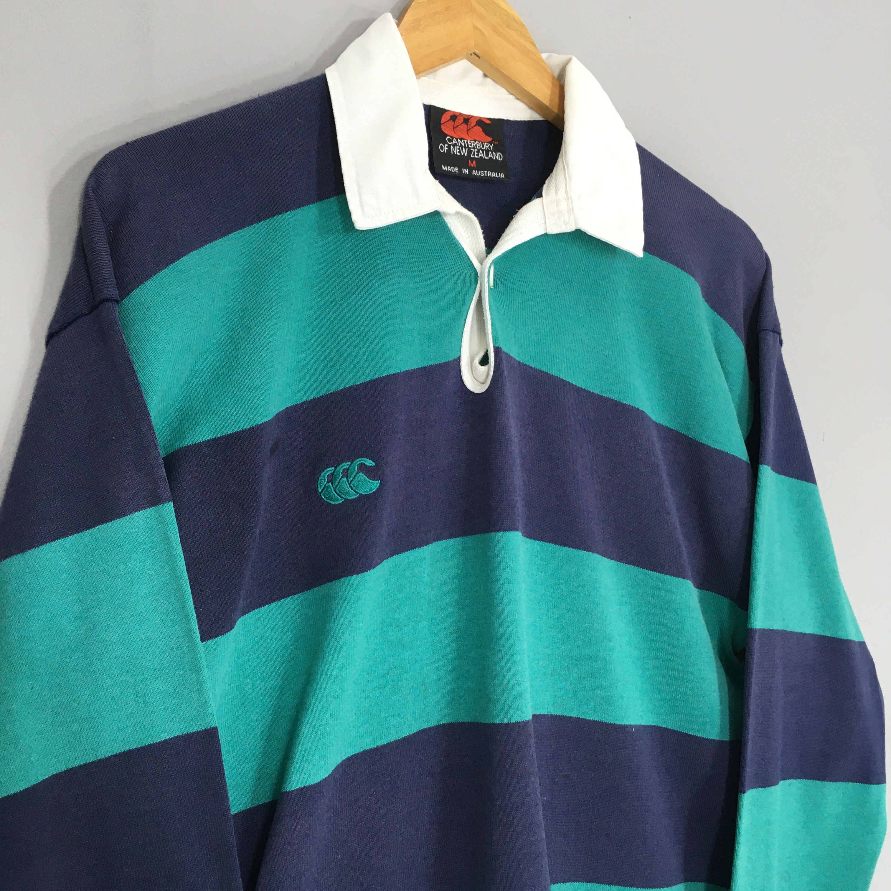 Canterbury of New Zealand 90s Canterbury Rugby Shirt M Blue Green Stripes CCC Polo Size US M / EU 48-50 / 2 - 3 Thumbnail