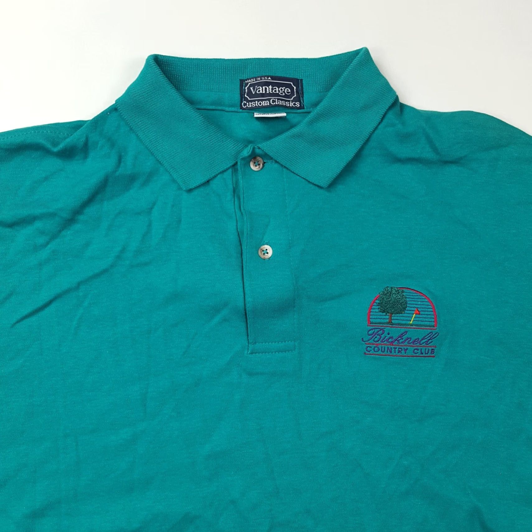 Vintage VINTAGE Vantage Polo Shirt Teal PGA Logo National University Golf Country Club Mens L Polo Blue 90s Casual Sports Shirt Size US L / EU 52-54 / 3 - 2 Thumbnail