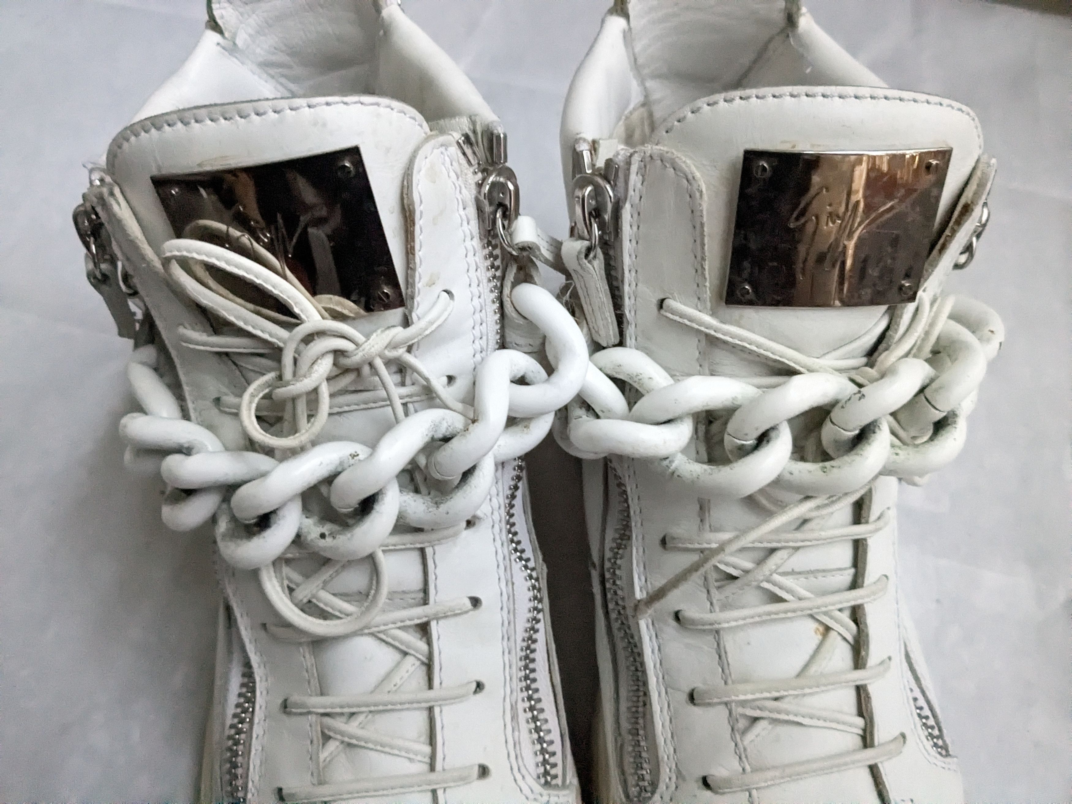 Giuseppe Zanotti Giuseppe Zanotti Chain Sneakers 11 44 White High Top Leather Size US 11 / EU 44 - 2 Thumbnail
