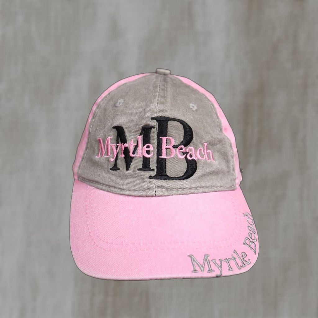 Vintage Myrtle Beach South Carolina SC Pink Gray Hat Adult Size Adjustable Size ONE SIZE - 1 Thumbnail
