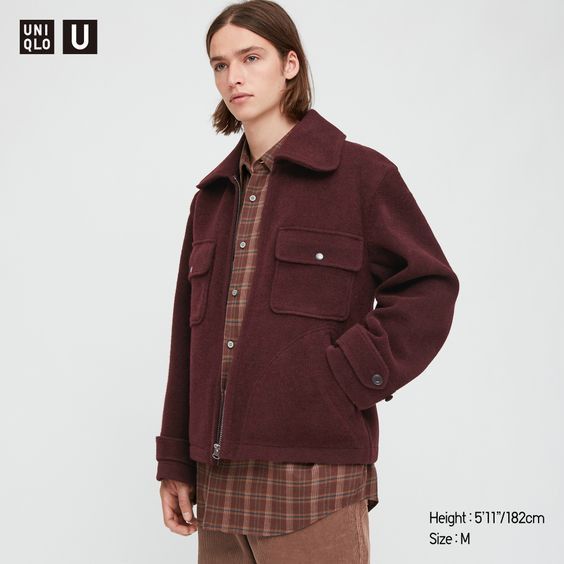 image of U X Lemaire Wool Blend Fleece Jacket - Wine, Men's (Size Medium)