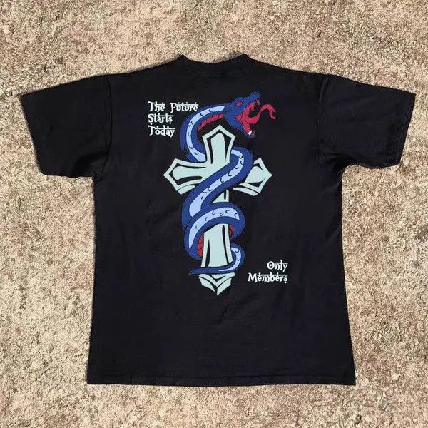 VIBE Black street retro snake cross print cotton t-shirt Size US M / EU 48-50 / 2 - 5 Thumbnail