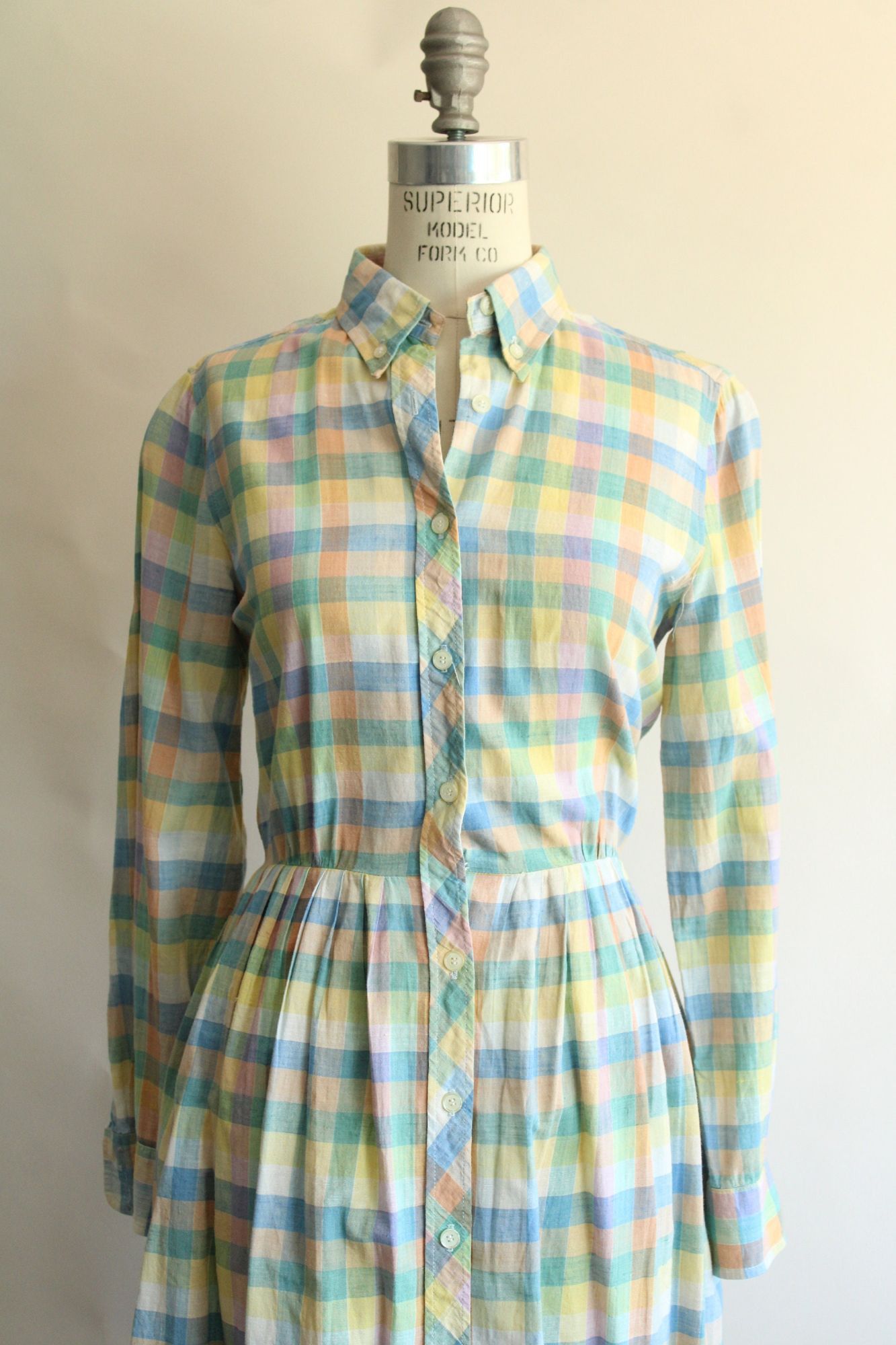 Vintage Vintage 1970s 1980s Dress with Pockets, Parade Pastel Plaid Size L / US 10 / IT 46 - 3 Thumbnail