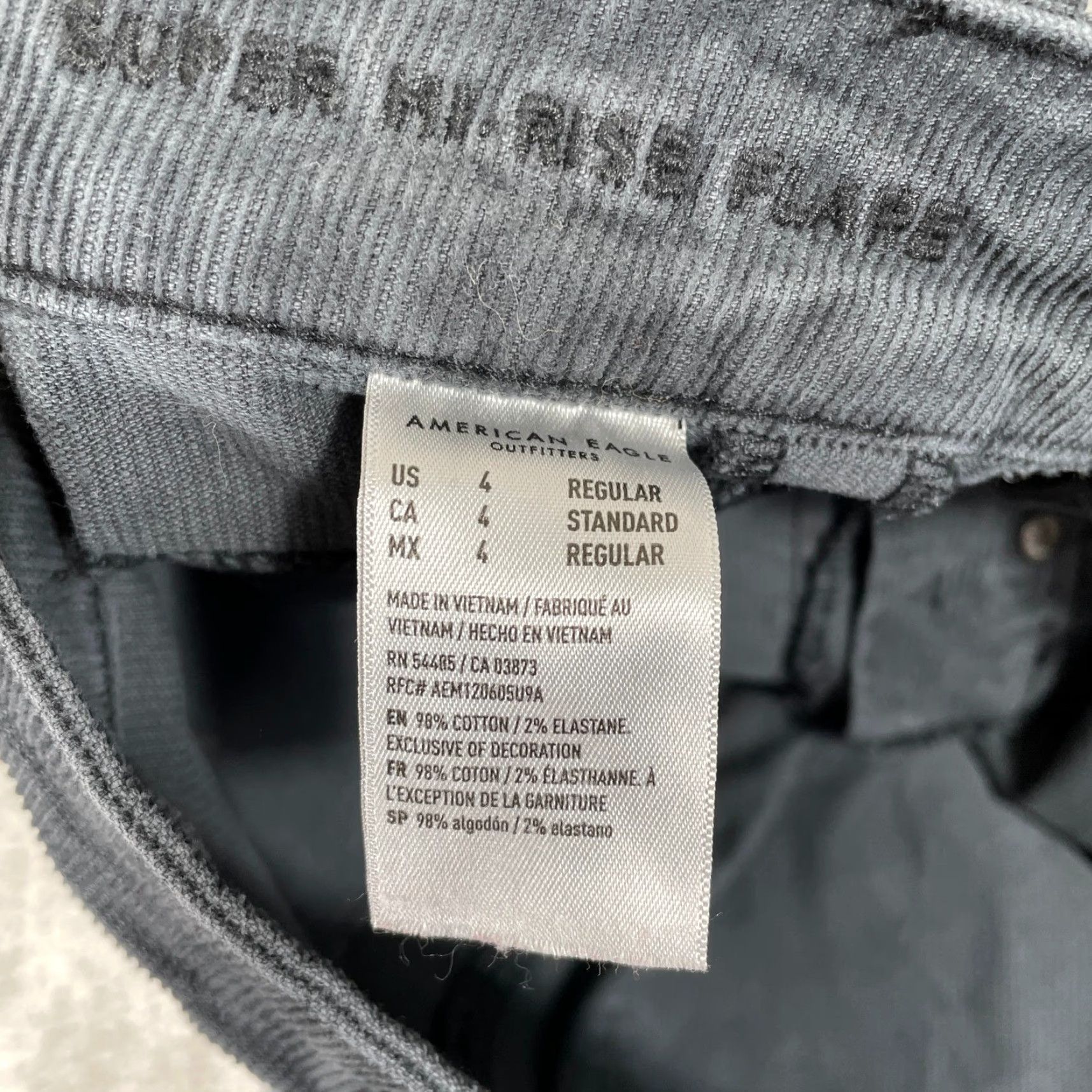 American Eagle Outfitters VINTAGE American Eagle Corduroy Pants Womens 4 Gray Super Hi Rise Flare Y2K Boho Retro Size 27" / US 4 / IT 40 - 3 Thumbnail