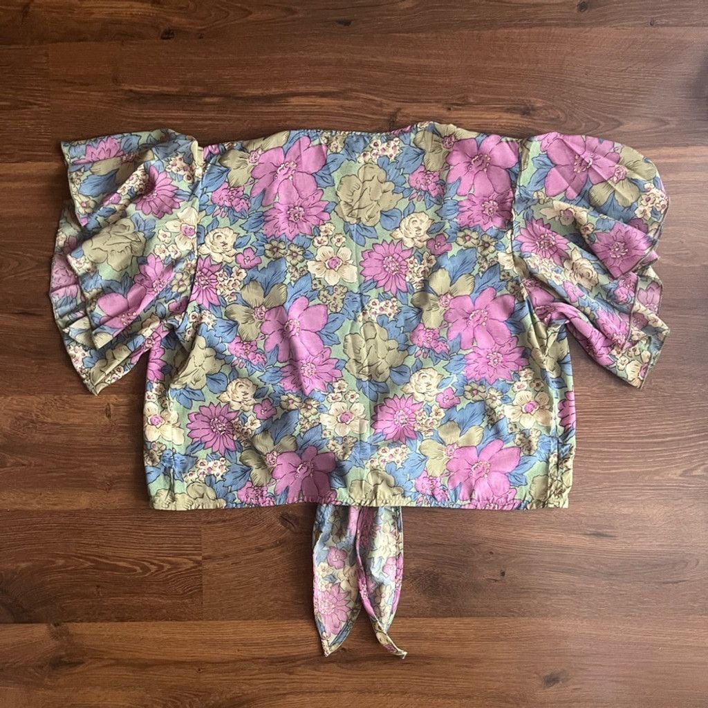 Other Floral Tie Front Wrap Short Sleeve Wrap/Blouse/Kimono Size XL / US 12-14 / IT 48-50 - 3 Thumbnail