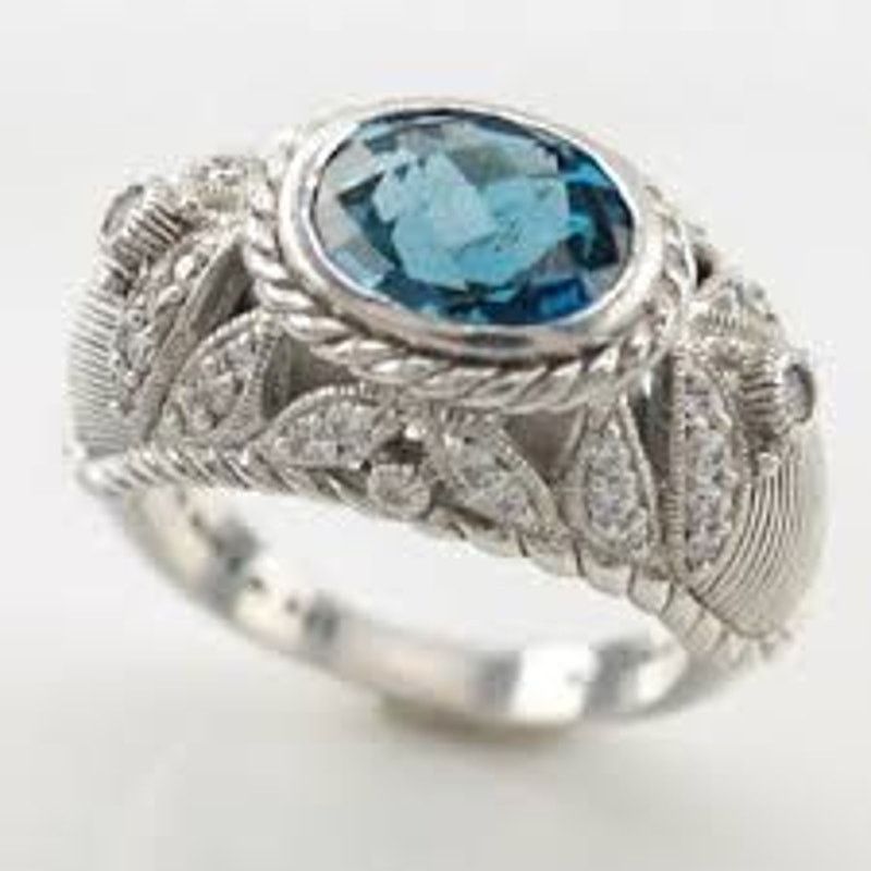 Judith Ripka Judith Ripka Diamonique Blue Topaz Ring 925 Sterling Silver Size ONE SIZE - 1 Thumbnail
