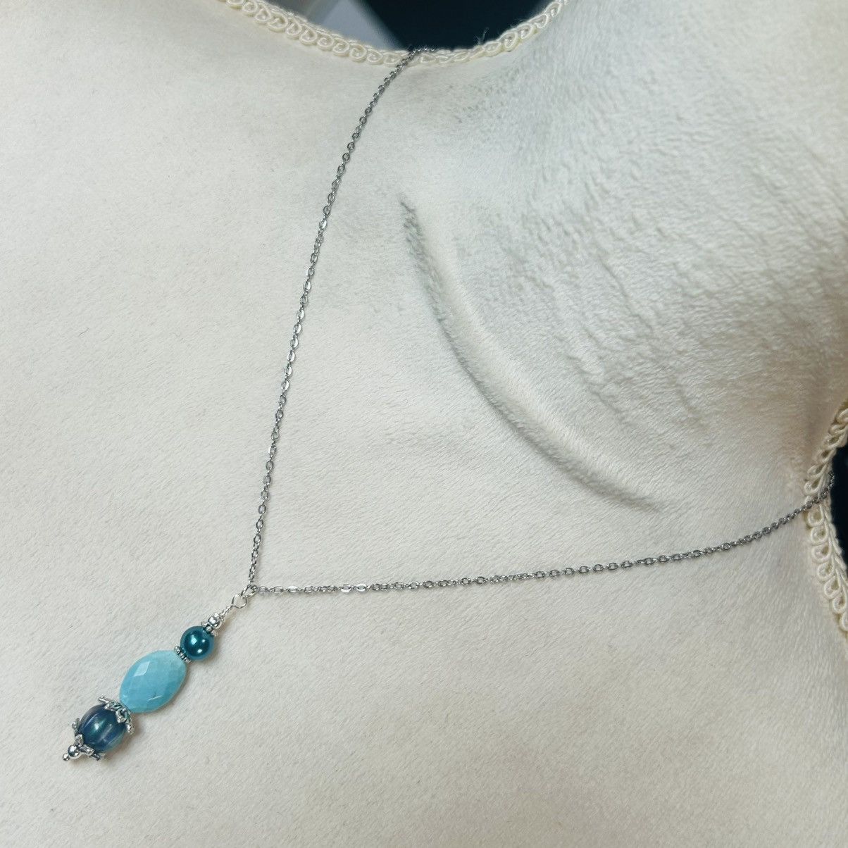 Handmade Handcrafted cat eye glass amazonite pearl beaded necklace Size ONE SIZE - 2 Thumbnail