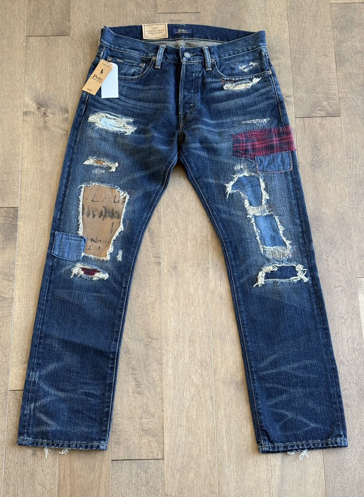 Polo Ralph Lauren × Ralph Lauren New Rare Polo Patchwork Distressed Straight Slim Jeans 30x30 Size US 30 / EU 46 - 1 Thumbnail