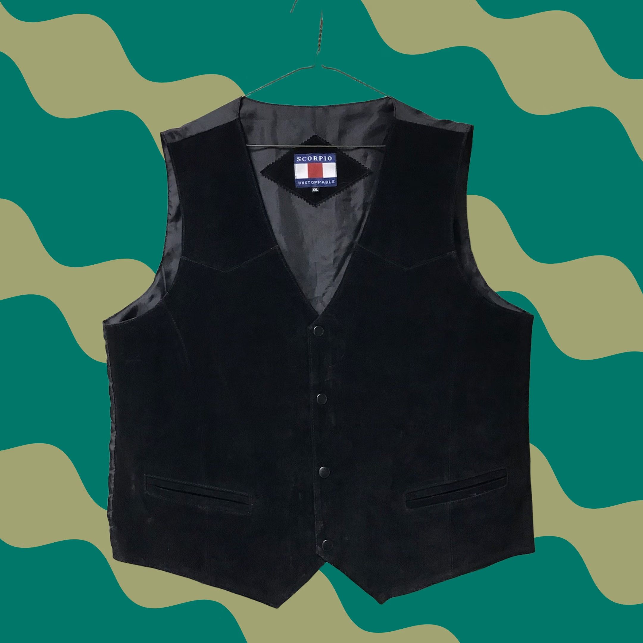 Vintage VINTAGE XXL Scorpio Unstoppable Men Black Suede Leather Adjustable Snap Button-Up Vest Vest II? Size US XXL / EU 58 / 5 - 1 Thumbnail