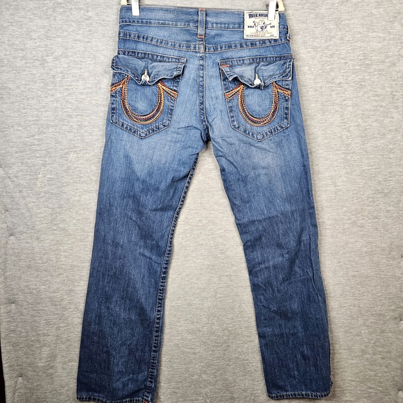 True Religion True Religion Jeans YK2 Blue Boot Cut Straight Leg Flap Logo Men's Size 33 Regular Inseam 32 Denim Cotton Blend 5-Pocket Size US 33 - 2 Thumbnail