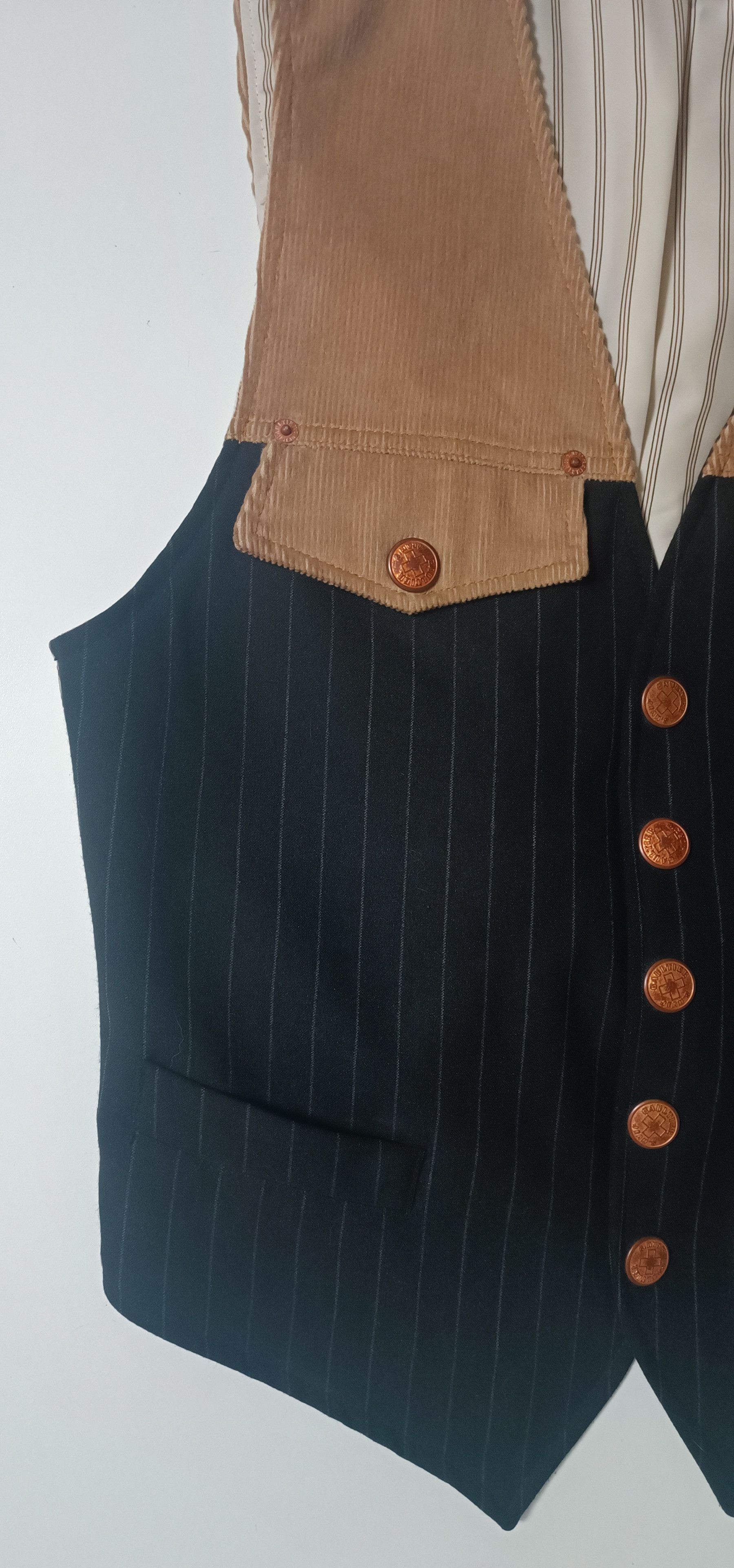 Jean Paul Gaultier 90's - Vest in courdoy and dark gray with stripes Size US S / EU 44-46 / 1 - 4 Thumbnail