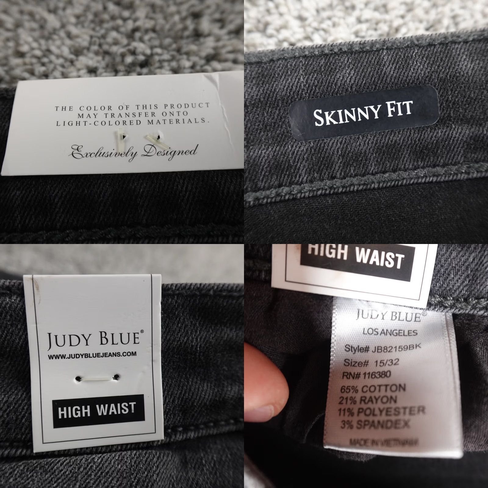 Vintage Judy Blue Jeans Womens 15 Black Denim Trouser Skinny High Rise Stretch Jeans Size 36" / US 14 / IT 50 - 8 Thumbnail