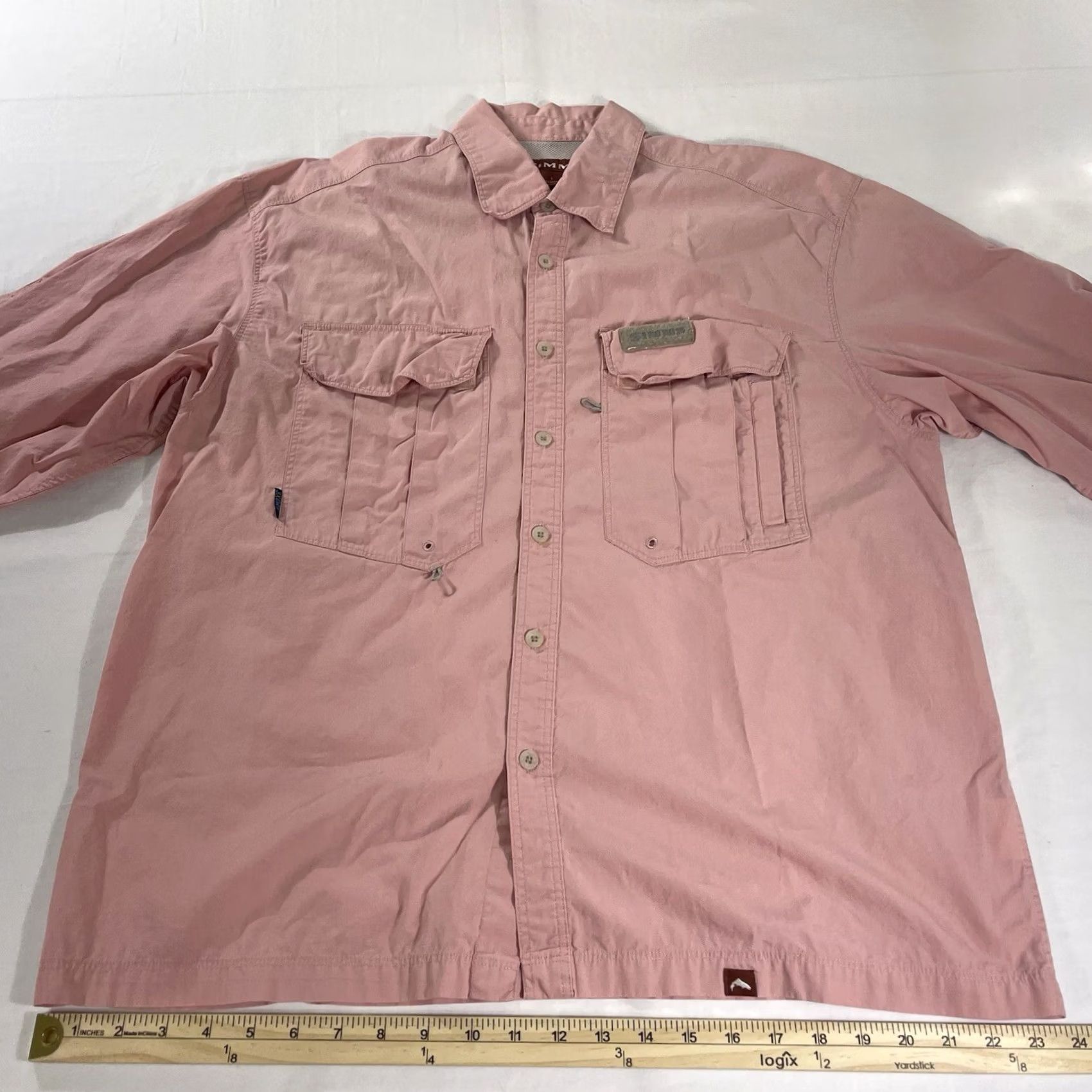 Pinko Simms Button-Up Shirt L Pink Long Sleeve Cotton Solid Anglers Fly Fishing Vintage: No Size US L / EU 52-54 / 3 - 7 Thumbnail