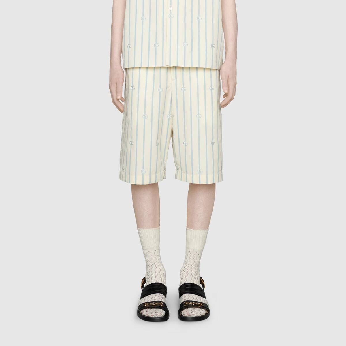 Gucci o1mt1gz0725 Double G Stripe Cotton Shorts Ivory/Light Blue Size US 30 / EU 46 - 3 Thumbnail