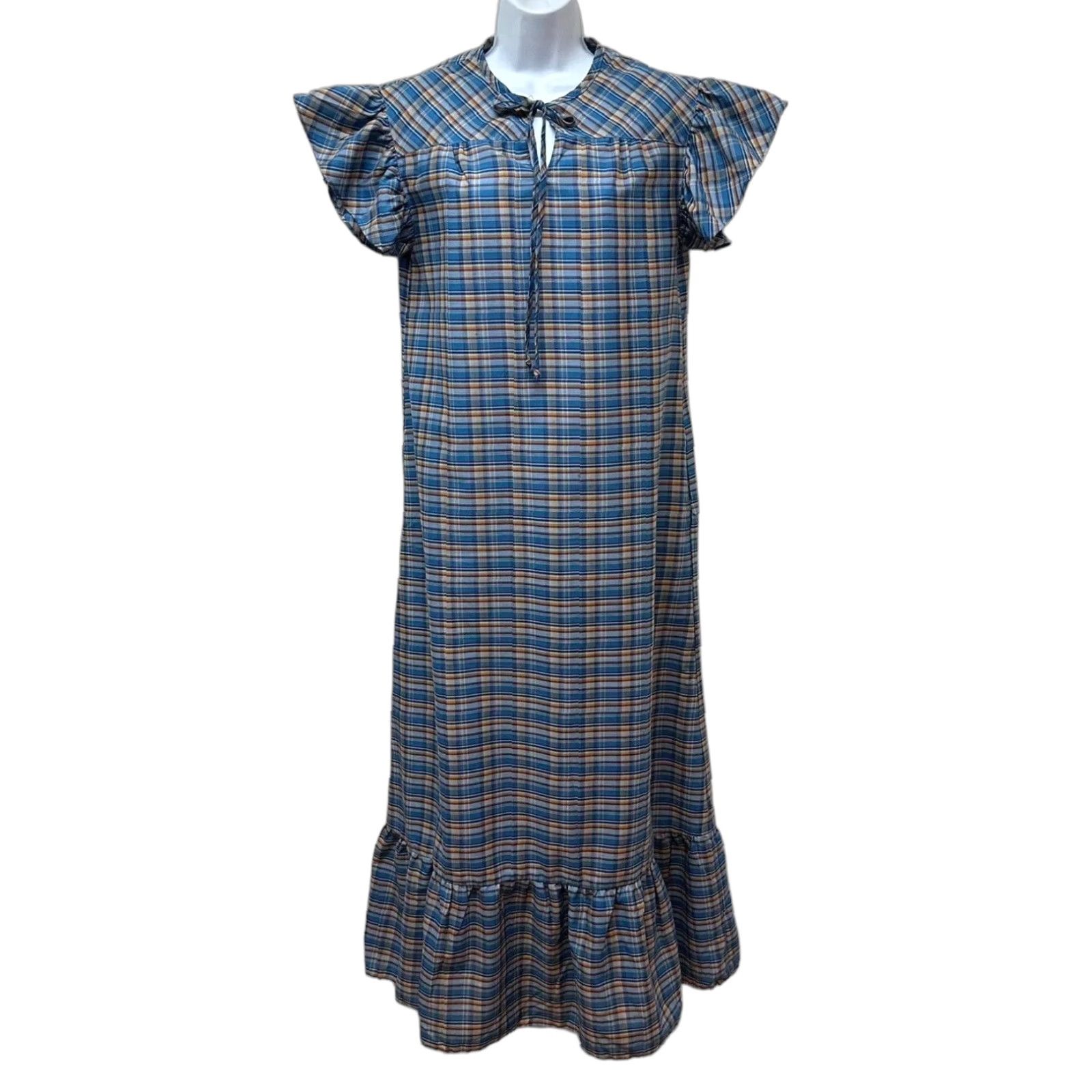 Vintage VINTAGE Mykee San Francisco Prairie Long Midi Dress Plaid Flutter Sleeve Modest Size S / US 4 / IT 40 - 1 Thumbnail