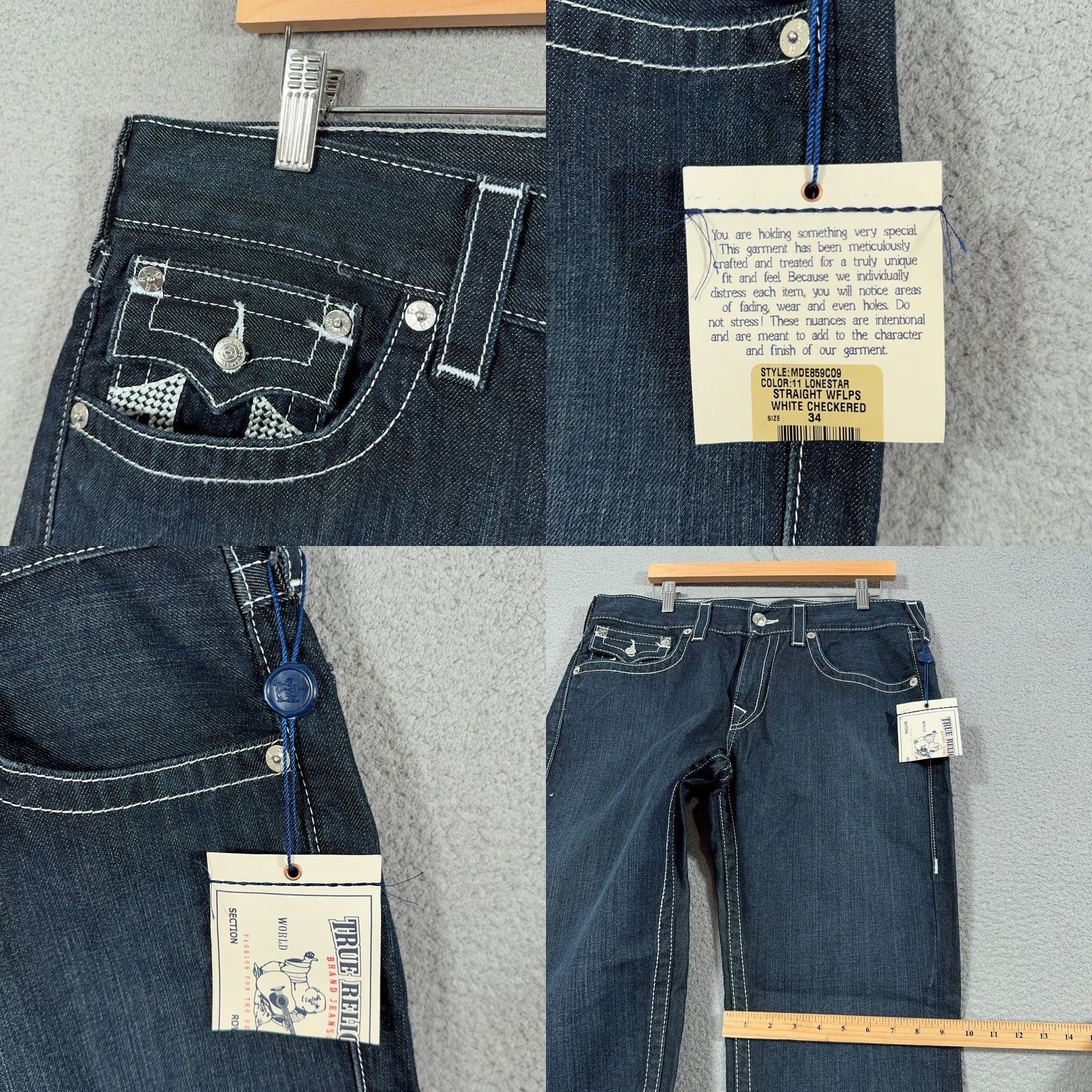 True Religion VINTAGE True Religion Jeans Men 34 Ricky Denim 5-Pocket Logo Checkered Y2K Baggy Straight Streetwear Size US 34 / EU 50 - 8 Thumbnail