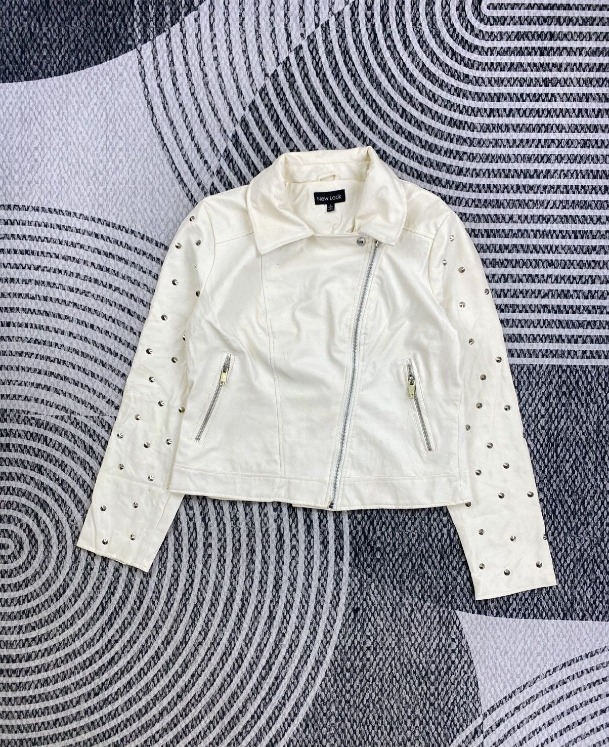 New Look Vintage New Look Studded White Leather Jacket Size M / US 6-8 / IT 42-44 - 5 Thumbnail