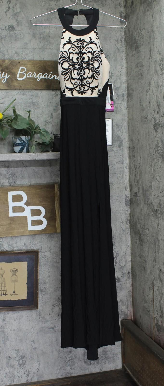 Blondie Nites Detail Flowy Gown Dress 56712 Black / Nude 5