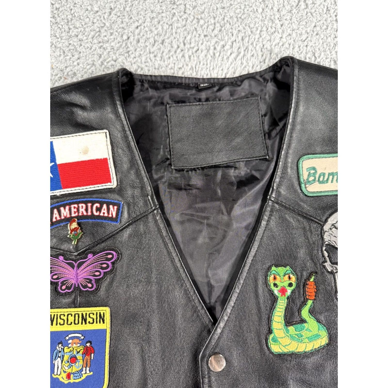 Vintage VINTAGE Leather Motorcycle Vest Mens 3XL Black Club Biker Patch Snake Skull Texas Rally Size US XXL / EU 58 / 5 - 7 Thumbnail