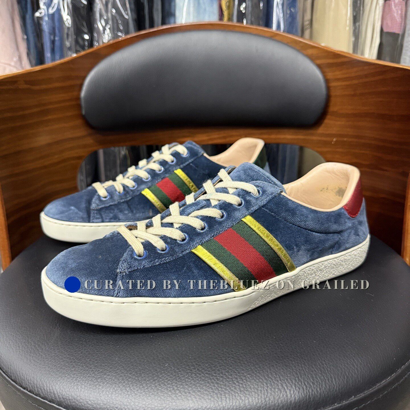 Gucci Gucci Velvet Blue ACE Sneakers Size US 8 / EU 41 - 1 Thumbnail