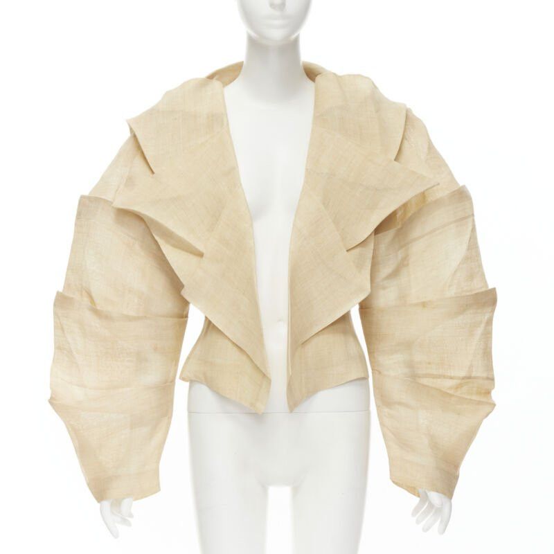Issey Miyake ISSEY MIYAKE 1991 Vintage Runway Dinosaur architectural pleated linen jacket XL Size XL / US 12-14 / IT 48-50 - 1 Thumbnail