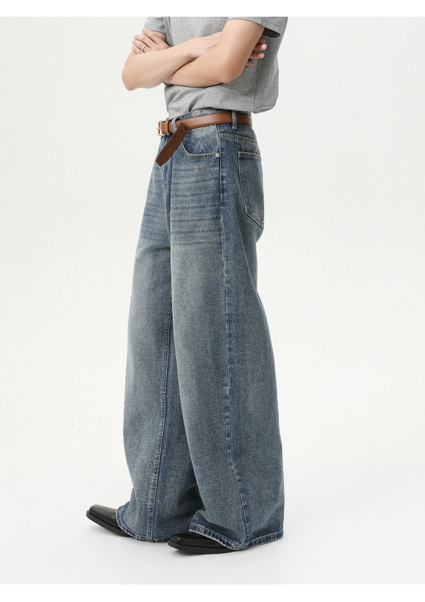 Vintage Japanese retro cleanfit straight leg wide-leg washed jeans Size US 32 / EU 48 - 4 Thumbnail
