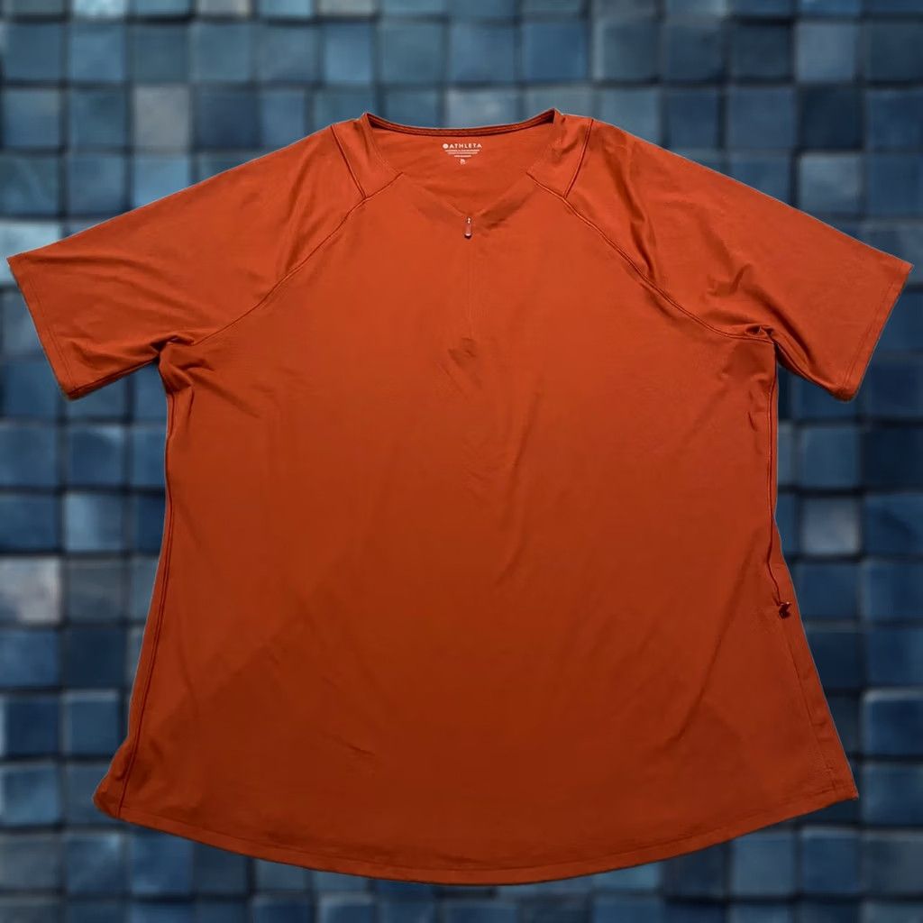 Athleta Athleta Shirt Womens XL Orange Sunchaser 1/4 Zip Pullover Short Sleeve Pockets Size XL / US 12-14 / IT 48-50 - 1 Thumbnail