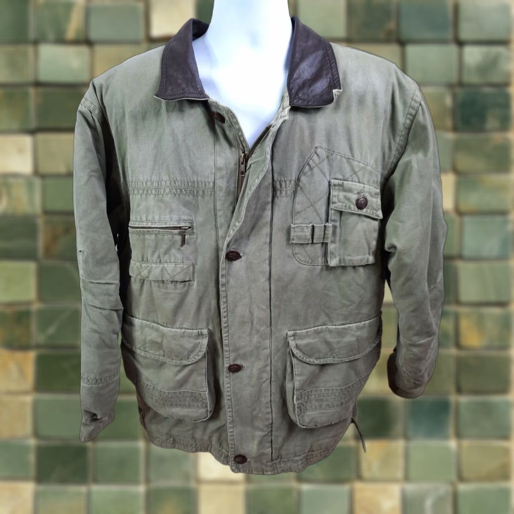 Vintage VINTAGE Bomber Jacket Men L Green Canvas 90s Leather Collar Full Zip All Seasons Hiking Travel Casual Workwear Size US L / EU 52-54 / 3 - 1 Thumbnail