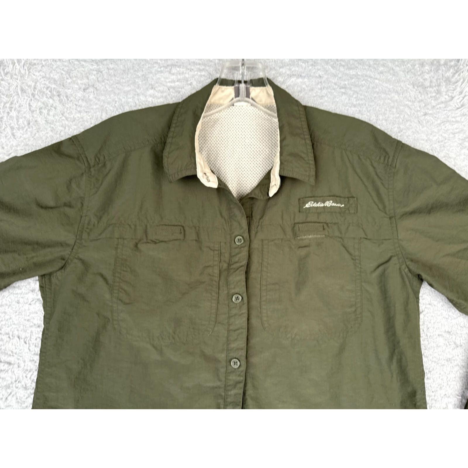 Eddie Bauer Eddie Bauer Shirt Women XS Green Button Up Long Sleeve Casual Knit Cotton Woven Fish Pattern Button-Up - Adult Womens Size XS / US 0-2 / IT 36-38 - 4 Thumbnail
