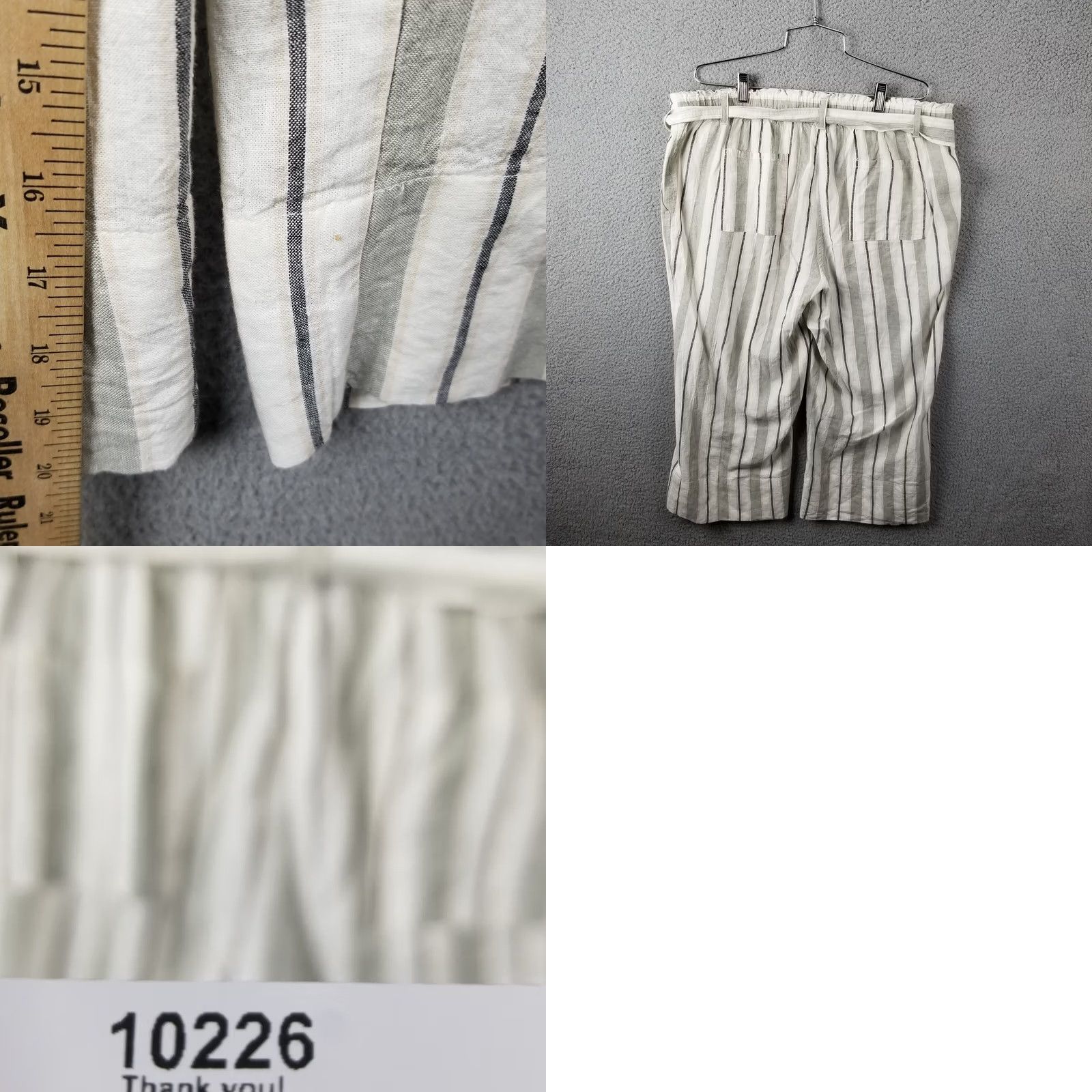 Vintage Zac & Rachel Pants Women 1X Ivory Linen Blend Striped Wide Leg Tie Waist Paperbag High Rise Casual Workwear Plus Size 38W Mens Womens Girls Boys Size 26" / US 2 / IT 38 - 8 Thumbnail