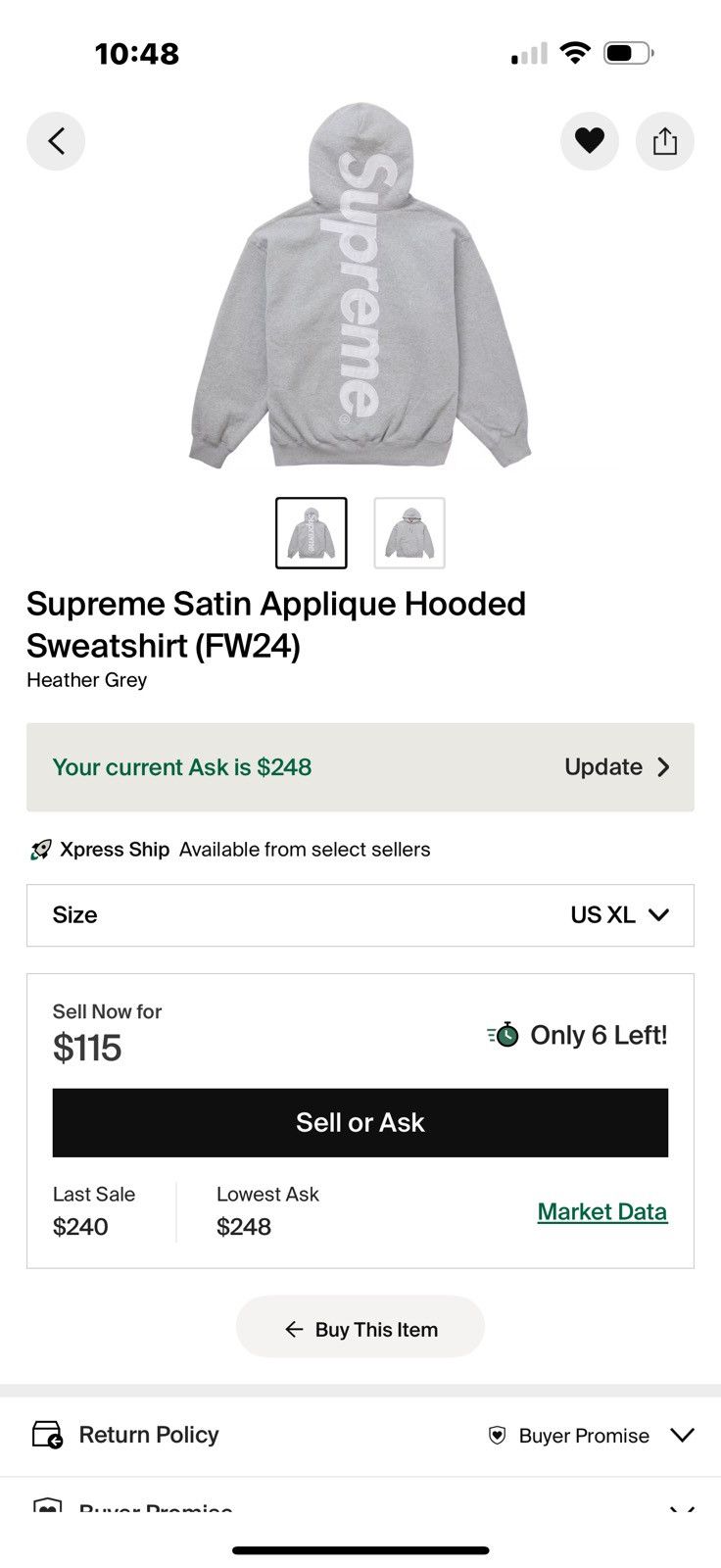 Supreme Satin Applique Sweatsuit FW24 Heather Grey